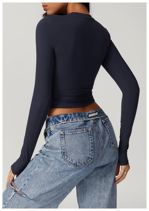 CurvyPower | UK Crop Top Women Seamless Long Sleeve Yoga Shaping Crop Top