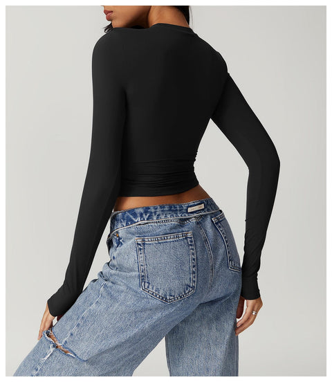 CurvyPower | UK Crop Top Women Seamless Long Sleeve Yoga Shaping Crop Top