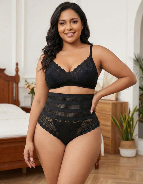 CurvyPower | UK High Waisted Briefs Black / S Seamless Lace Waist Trainer Tummy Control Shaping Underwear