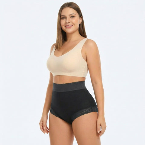 CurvyPower | UK High Waisted Briefs Black / S Women High Waist Cincher Lace Shaping Briefs