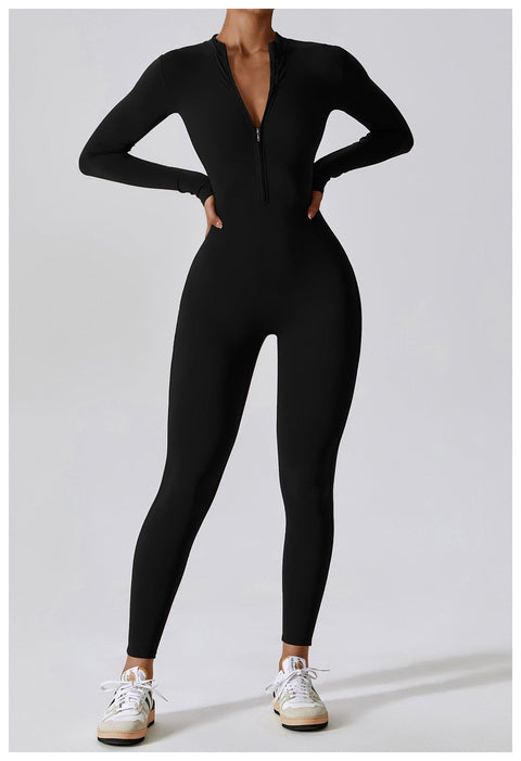 CurvyPower | UK Jumpsuit Advanced Black / S Front Zippered Full Shaping Fitness Jumpsuit