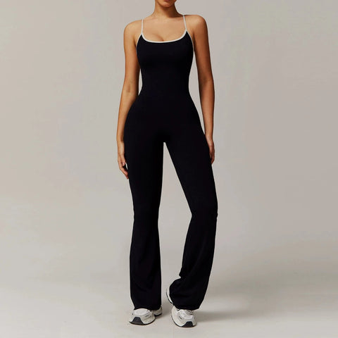 CurvyPower | UK Jumpsuit Black / S Women Tummy Control Flared Cross-Back Shaping Jumpsuit