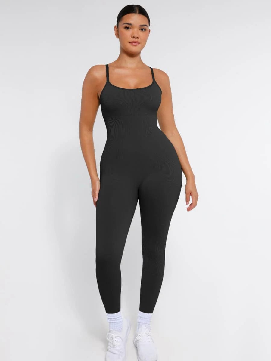 Ribbed Plus Size Bodycon Jumpsuits Shaper with Removable Pads ...