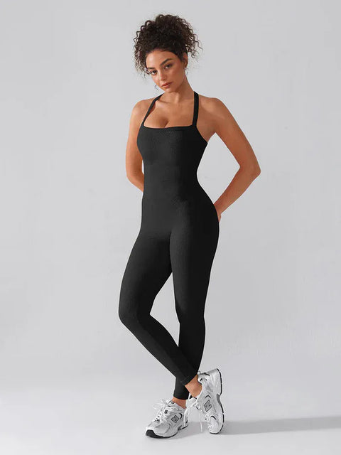 CurvyPower | UK Jumpsuit Black / XS/S Seamless Yoga Jumpsuit with Built-in Bra Sculpting Butterfly Back Workout Bodysuit