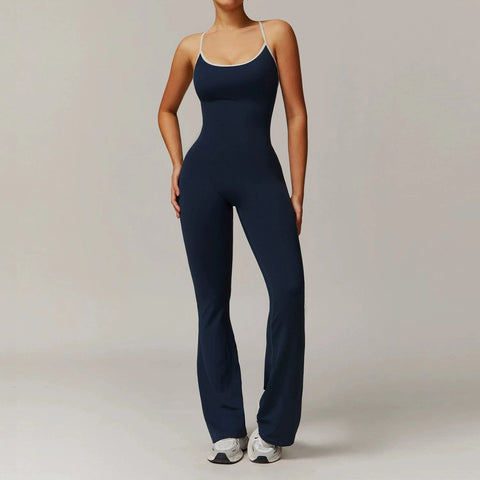 CurvyPower | UK Jumpsuit Blue / S Women Tummy Control Flared Cross-Back Shaping Jumpsuit