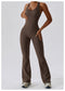 CurvyPower | UK Jumpsuit Burnt Tea Coffee / S Backless Flared Tummy Control Shaping Jumpsuit For Women