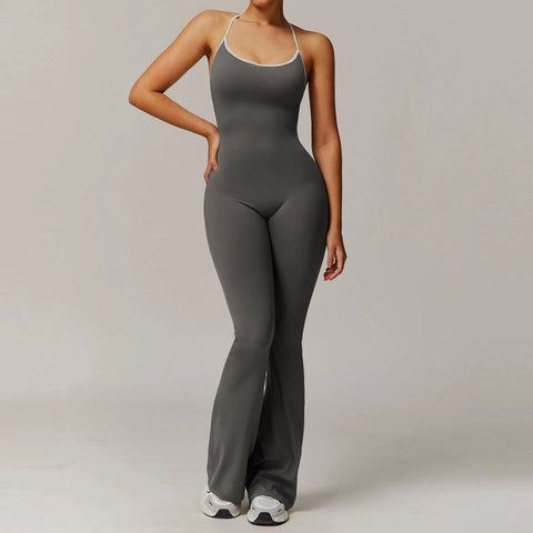 CurvyPower | UK Jumpsuit Grey / S Women Tummy Control Flared Cross-Back Shaping Jumpsuit