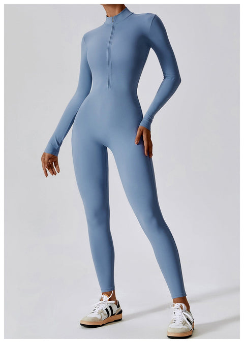 CurvyPower | UK Jumpsuit Haze Blue / S Front Zippered Full Shaping Fitness Jumpsuit