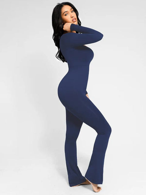 CurvyPower | UK Jumpsuit Seamless Square Neck Shapewear Flared Jumpsuit