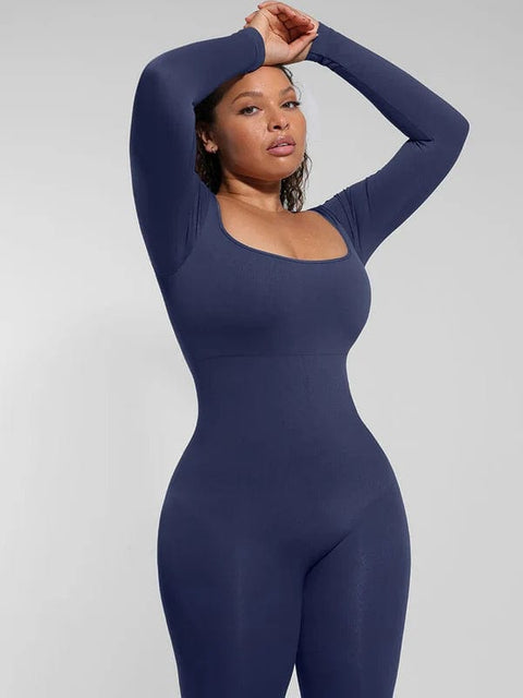 CurvyPower | UK Jumpsuit Seamless Square Neck Shapewear Flared Jumpsuit