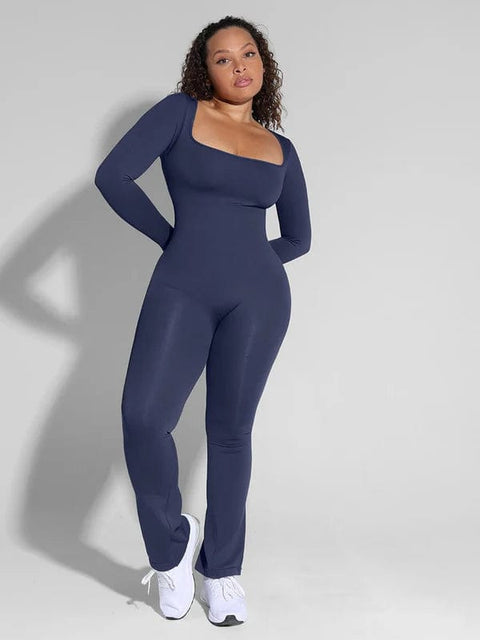 CurvyPower | UK Jumpsuit Seamless Square Neck Shapewear Flared Jumpsuit