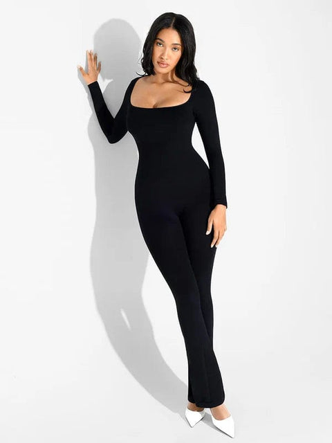 CurvyPower | UK Jumpsuit Seamless Square Neck Shapewear Flared Jumpsuit