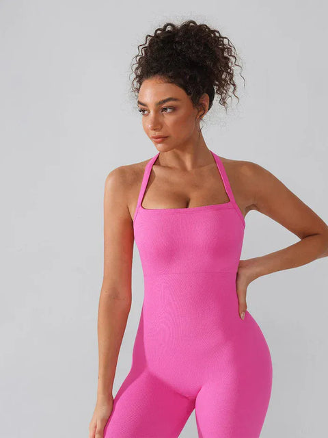 CurvyPower | UK Jumpsuit Seamless Yoga Jumpsuit with Built-in Bra Sculpting Butterfly Back Workout Bodysuit