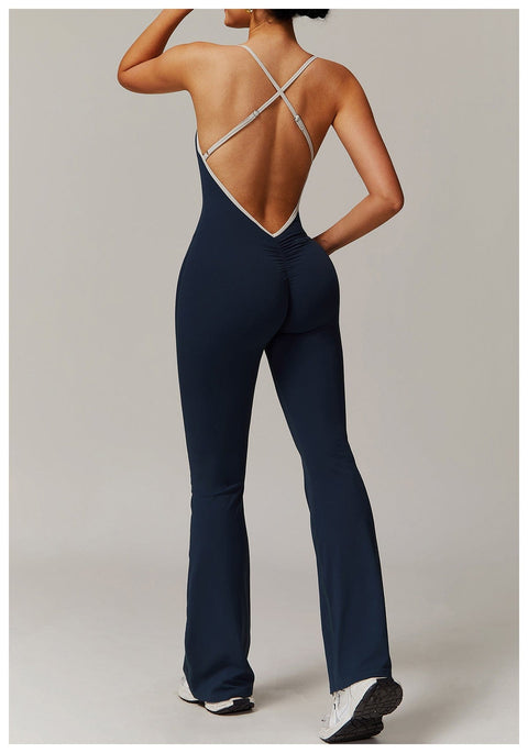 CurvyPower | UK Jumpsuit Women Tummy Control Flared Cross-Back Shaping Jumpsuit