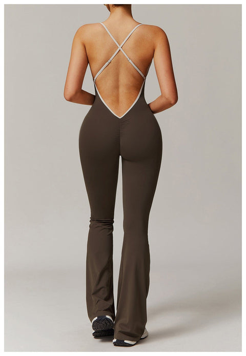 CurvyPower | UK Jumpsuit Women Tummy Control Flared Cross-Back Shaping Jumpsuit