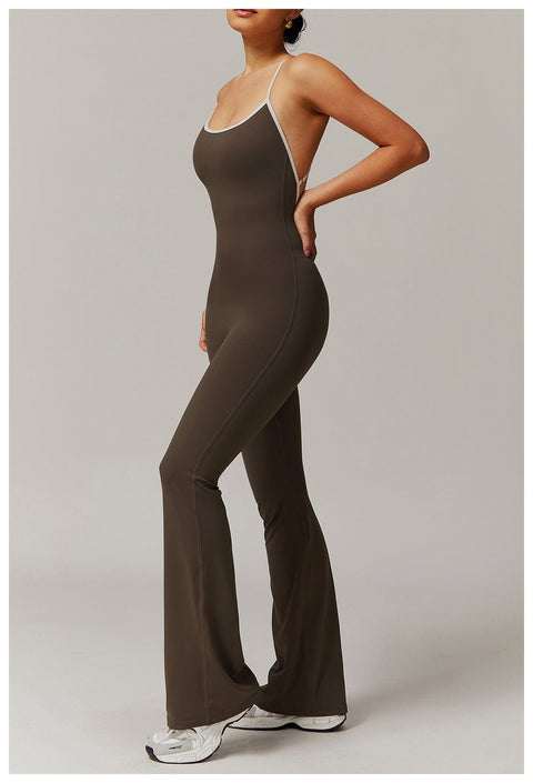 CurvyPower | UK Jumpsuit Women Tummy Control Flared Cross-Back Shaping Jumpsuit