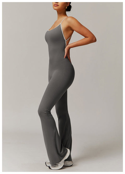 CurvyPower | UK Jumpsuit Women Tummy Control Flared Cross-Back Shaping Jumpsuit
