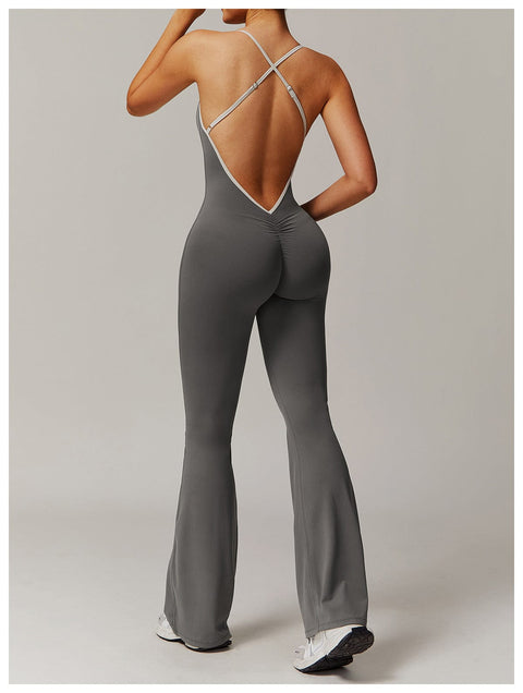 CurvyPower | UK Jumpsuit Women Tummy Control Flared Cross-Back Shaping Jumpsuit