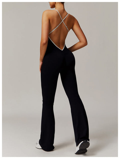 CurvyPower | UK Jumpsuit Women Tummy Control Flared Cross-Back Shaping Jumpsuit
