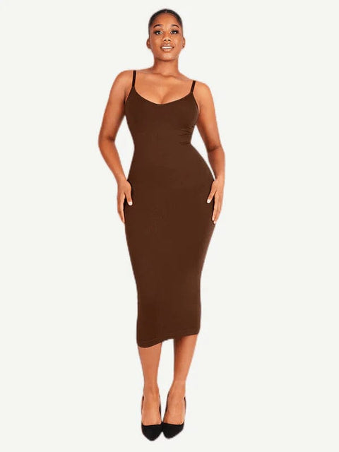 CurvyPower | UK Maxi Dress Dark Brown / XS/S Shaper Maxi Dress with Spaghetti Strap