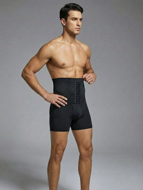 Men's High-Waist Compression Shaping Shorts Breathable Slimming Fit Black
