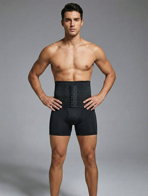 Men's High-Waist Compression Shaping Shorts Breathable Slimming Fit Black
