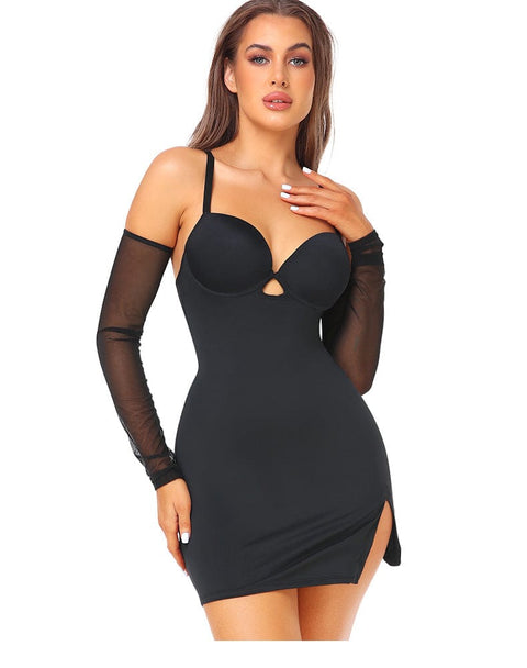CurvyPower | UK Midi Dress Black / S Slimming Side Slit Shaper Midi Dress with Built-In Bra