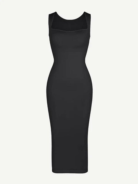 CurvyPower | UK Midi Dress Midi Sleeveless Square Neck Built Bra Shapewear Dress