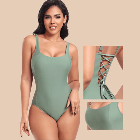 CurvyPower | UK One-Piece Swimsuit One Piece Lowback Slimming Swimsuit with Built-In Chest Pad