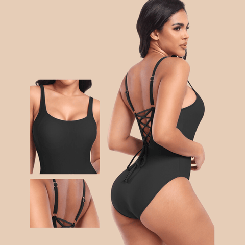 CurvyPower | UK One-Piece Swimsuit One Piece Lowback Slimming Swimsuit with Built-In Chest Pad