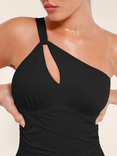 CurvyPower | UK One-Piece Swimsuit One Shoulder Ruched One-Piece Swimsuit with Chest Support