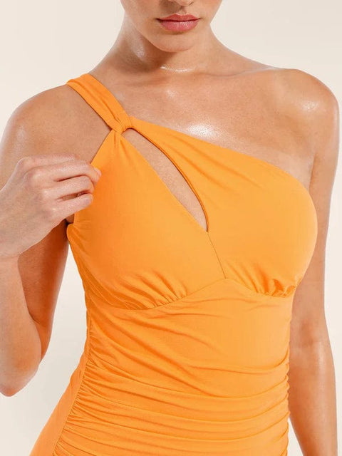 CurvyPower | UK One-Piece Swimsuit One Shoulder Ruched One-Piece Swimsuit with Chest Support