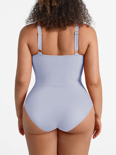 CurvyPower | UK One-Piece Swimsuits Waist Shaping Mesh Ruched One Piece Swimsuit with Pads