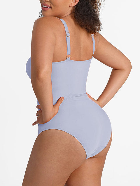 CurvyPower | UK One-Piece Swimsuits Waist Shaping Mesh Ruched One Piece Swimsuit with Pads
