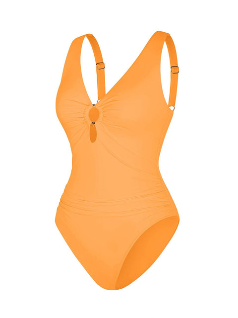 CurvyPower | UK One-Piece Swimsuits Waist Shaping Mesh Ruched One Piece Swimsuit with Pads