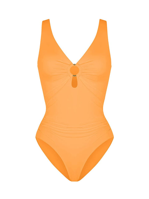 CurvyPower | UK One-Piece Swimsuits Waist Shaping Mesh Ruched One Piece Swimsuit with Pads