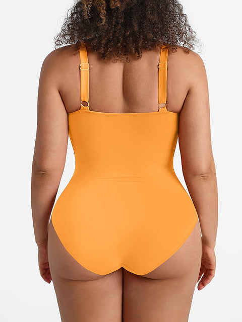 CurvyPower | UK One-Piece Swimsuits Waist Shaping Mesh Ruched One Piece Swimsuit with Pads