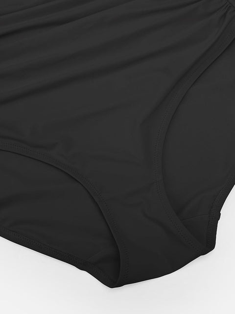 CurvyPower | UK One-Piece Swimsuits Waist Shaping Mesh Ruched One Piece Swimsuit with Pads