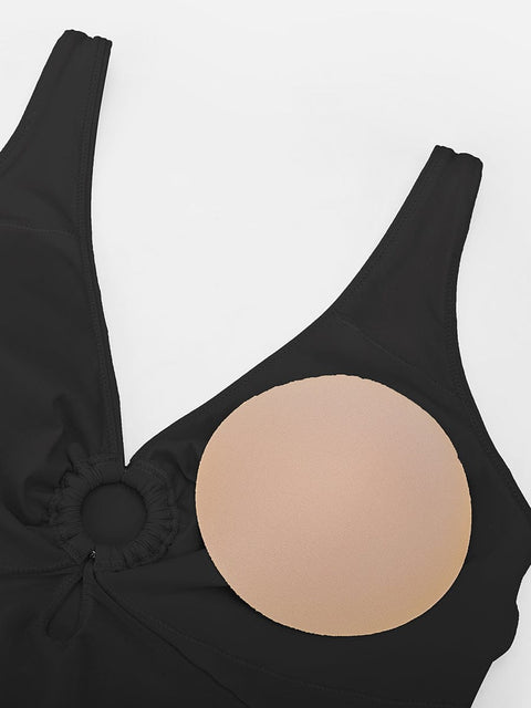 CurvyPower | UK One-Piece Swimsuits Waist Shaping Mesh Ruched One Piece Swimsuit with Pads