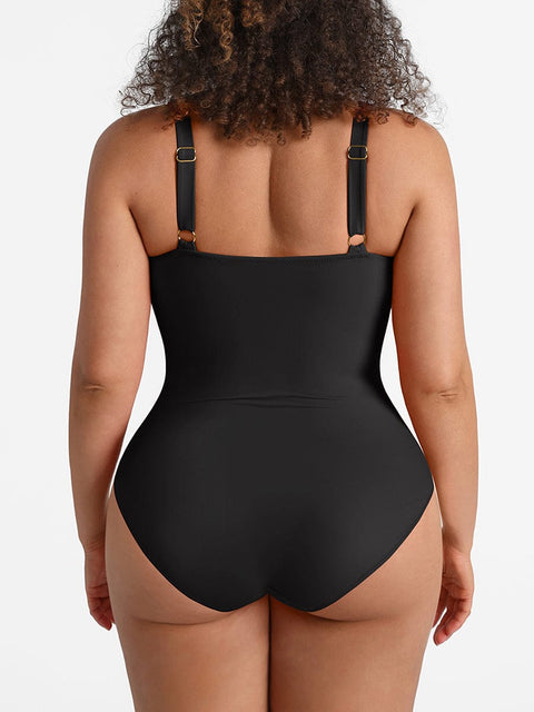 CurvyPower | UK One-Piece Swimsuits Waist Shaping Mesh Ruched One Piece Swimsuit with Pads