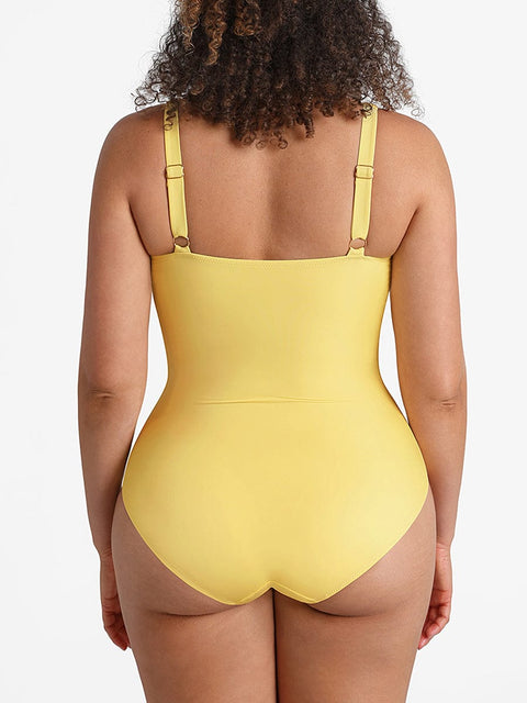 CurvyPower | UK One-Piece Swimsuits Waist Shaping Mesh Ruched One Piece Swimsuit with Pads