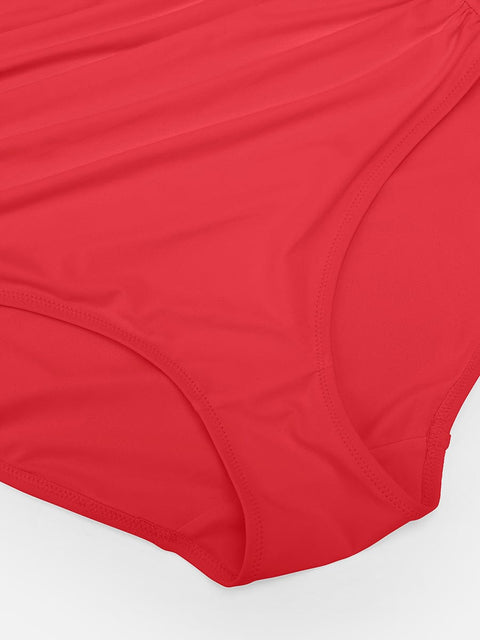CurvyPower | UK One-Piece Swimsuits Waist Shaping Mesh Ruched One Piece Swimsuit with Pads