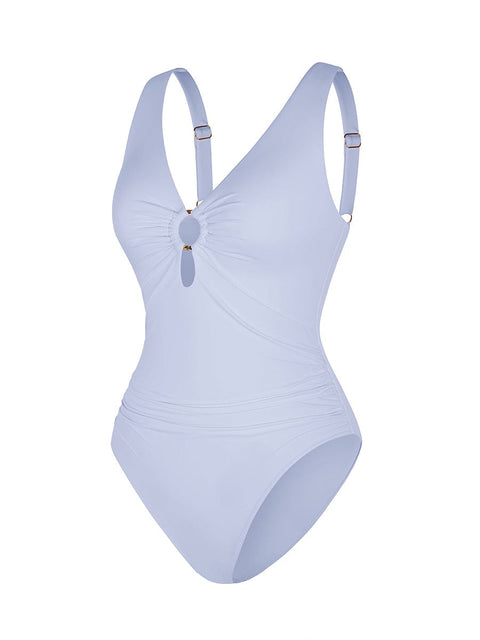 CurvyPower | UK One-Piece Swimsuits Waist Shaping Mesh Ruched One Piece Swimsuit with Pads