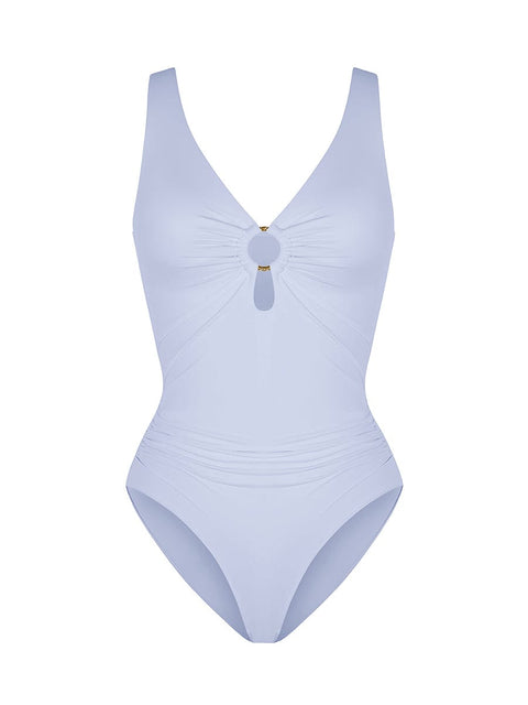 CurvyPower | UK One-Piece Swimsuits Waist Shaping Mesh Ruched One Piece Swimsuit with Pads