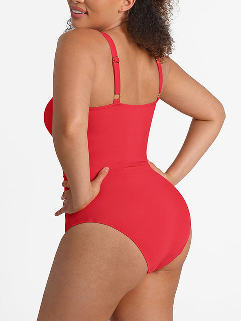 CurvyPower | UK One-Piece Swimsuits Waist Shaping Mesh Ruched One Piece Swimsuit with Pads