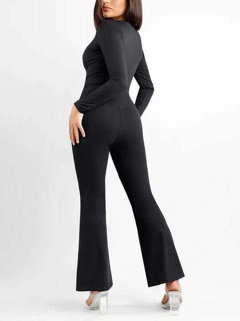 CurvyPower | UK Pants High Waist Flare Pants with Tummy Control and Split Hem Shapewear