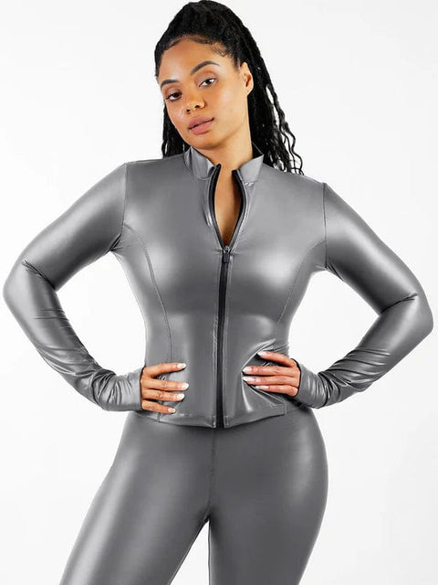 CurvyPower | UK Sauna Suit Light Gray / S Long Sleeve Silver Film Sauna Shaper Top