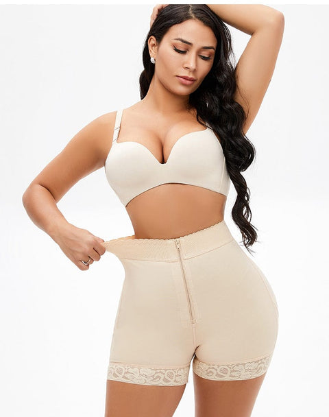 CurvyPower | UK shaper shorts Beige / S Front Zippered Lace Shaper Shorts for Tummy Control and Hip Lifting