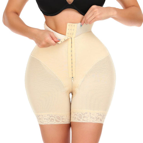 CurvyPower | UK shaper shorts Beige / S Tummy Control Lace Open Gusset Shaping Shorts with Multi Row Hook and Eye Closure