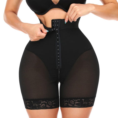 CurvyPower | UK shaper shorts Black / S Tummy Control Lace Open Gusset Shaping Shorts with Multi Row Hook and Eye Closure